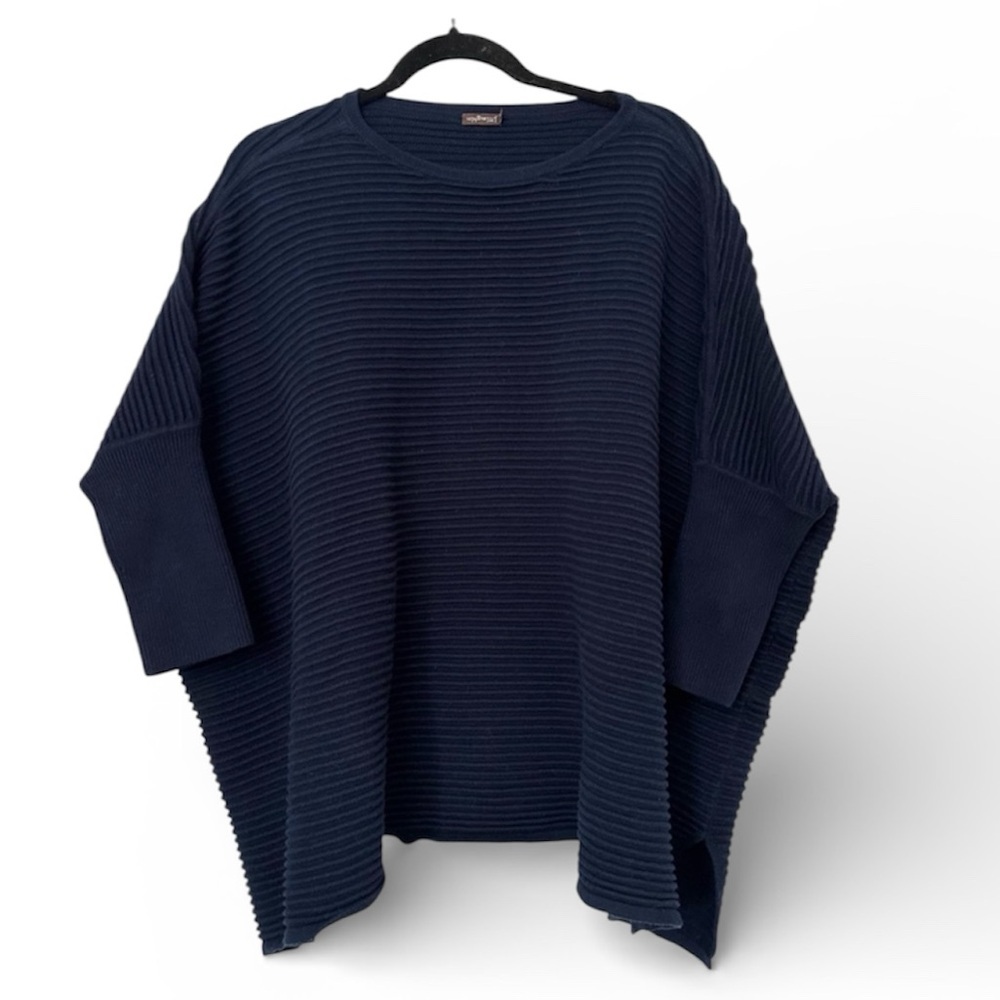J. McLaughlin Ribbed Relaxed Fit Cotton Sweater Navy One Size Womens